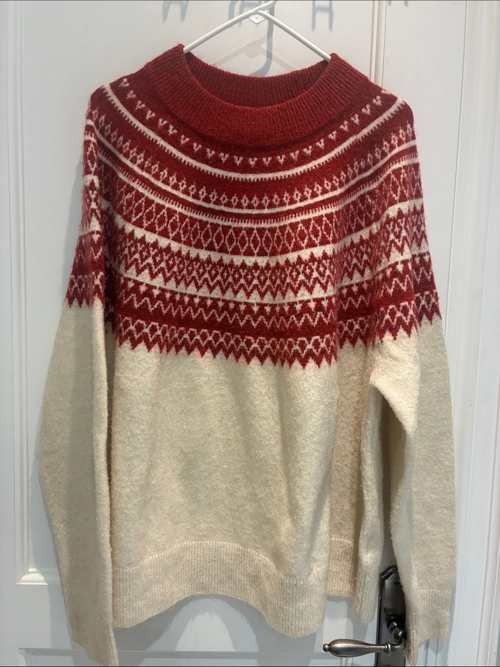 H&M Red & Cream Fair Isle Knit Sweater Size XXL